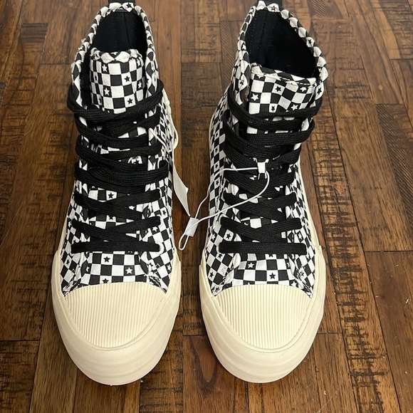 Zara Sneakers Stars Checkered Black and ivory high size 38 or 7 to 7.5 nwt - Picture 6 of 16